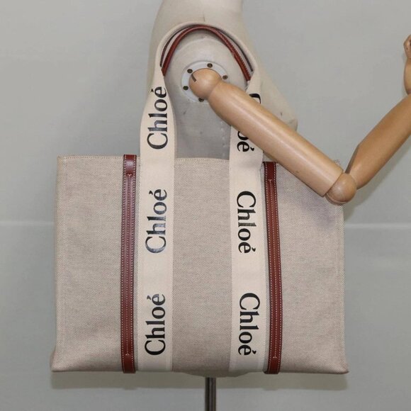 Chloe Tote Bag Canvas Leather Beige Brown Auth ki5211V - Picture 13 of 15